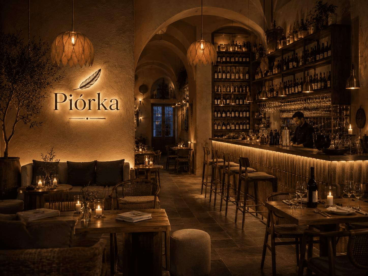 Konzeptansicht einer Weinbar im Kerzenlicht